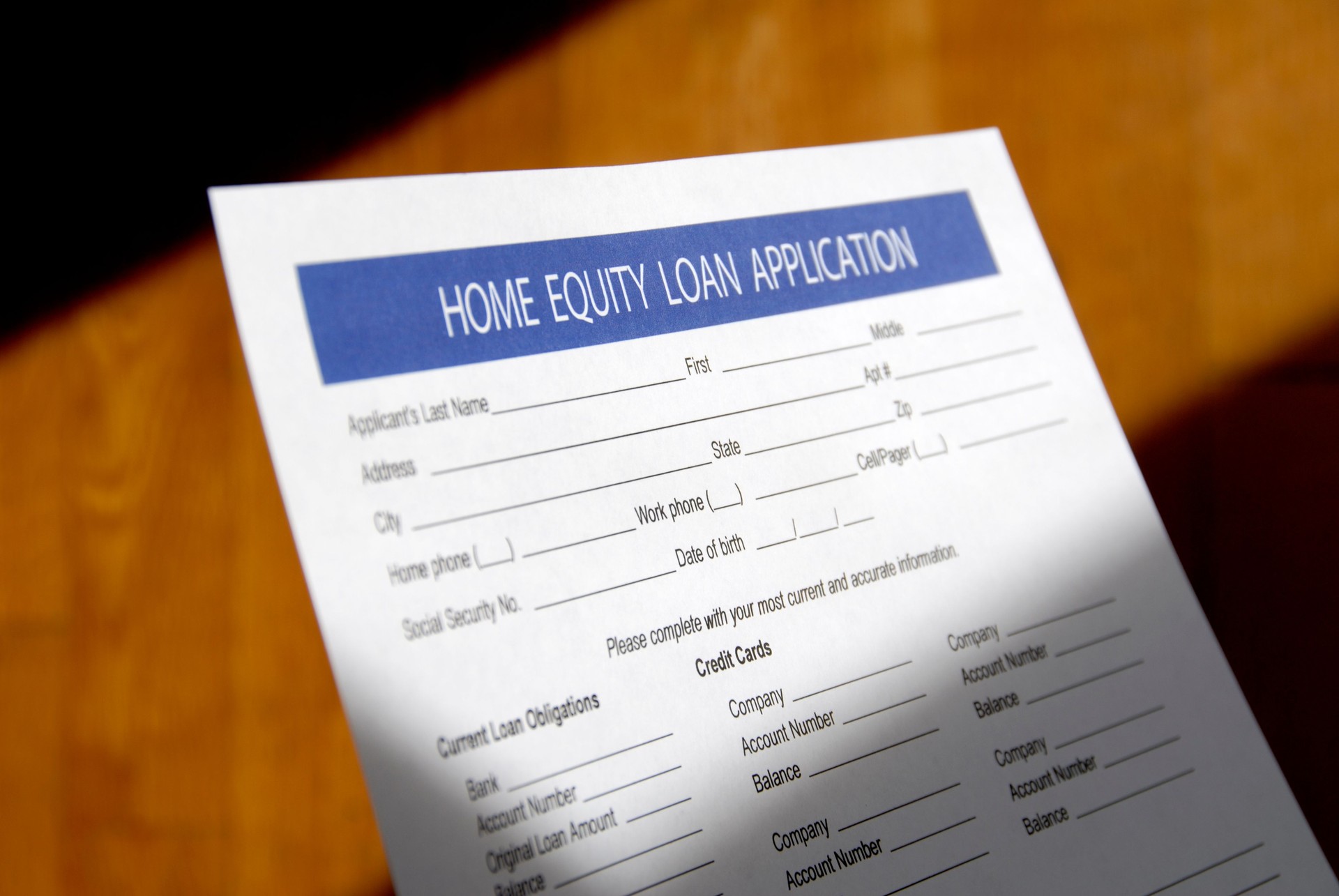 Home Equity Loan Application Form HELOC